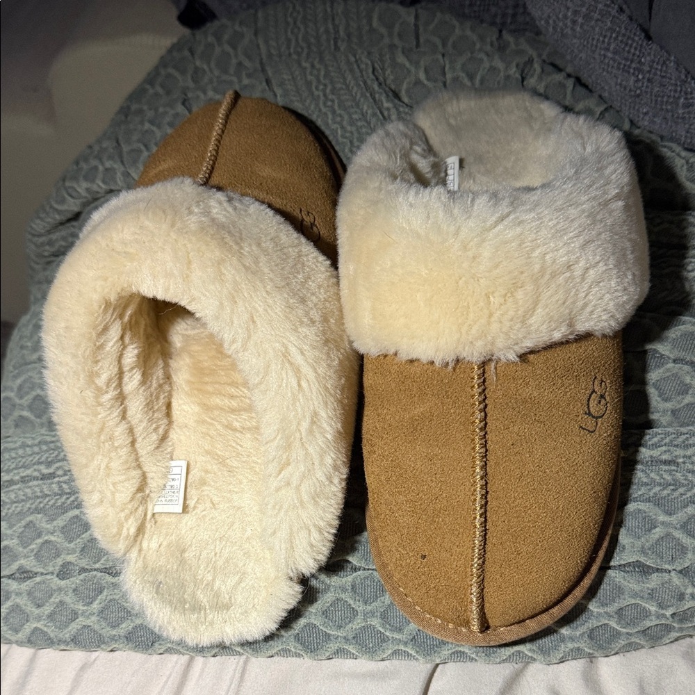 UGG Brown and Cream Shearling Slippers